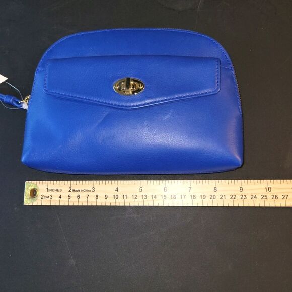 New Talbots Royal Blue Pebbled Leather Wristlet Purse - Picture 8 of 12